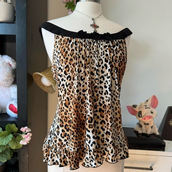 Black Brown Leopard Print top - Picture 2 of 7